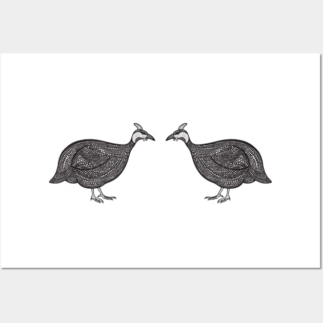 Guineafowl in Love - cute and fun animal design - on white Wall Art by Green Paladin